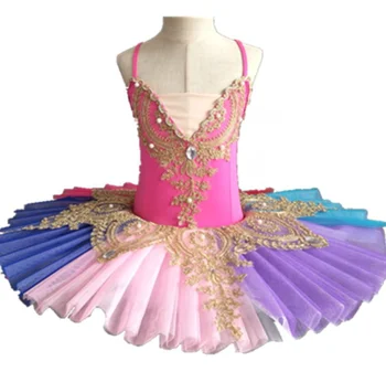 1 шт./лот, радужная балетная юбка-пачка для девочек, Детское балетное платье для балерины, профессиональный танцевальный костюм, блинная пачка