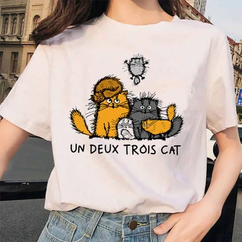 100% Хлопковая футболка Un Deux Trois Cats с забавными французскими фразами, Семейная рубашка с милым пушистым котом для любителей кошек, подарочные футболки
