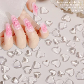 100ШТ 3D наклейки для дизайна ногтей в форме сердца, подвески для ногтей, прозрачные 3D акриловые подвески для ногтей в форме сердца для женщин, аксессуары для маникюра 