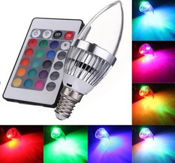10шт E14 3W RGB LED Свеча, Меняющая Цвет, Люстра, Подсвечник, Свеча, лампа 85-265 В С Пультом дистанционного управления 24Key