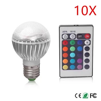 10шт E27 RGB Светодиодная Лампа 9 Вт 85-265 В Светодиодная RGB Лампа 110 В 120 В 220 В светодиодный Светильник с Дистанционным Управлением 16 Цветов Сменные Лампы