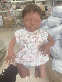 18-дюймовая Лаура с темной кожей, кожа уже готова, Возрожденная Спящая кукла для новорожденных, Коллекционная художественная кукла