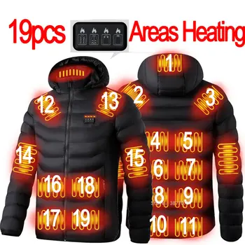 19шт Мужские зимние теплые куртки с USB-подогревом NWE, Умный термостат, однотонная одежда с капюшоном и подогревом, водонепроницаемые теплые куртки