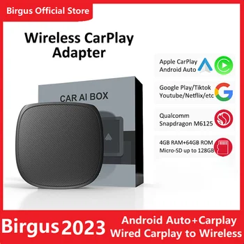 2023 Birgus C7 Беспроводной CarPlay Android Auto CarPlay Ai Box Mini Android 12 4 + 64 ГБ QCM 6125 YouTube Netflix IPTV 4G LTE 4K