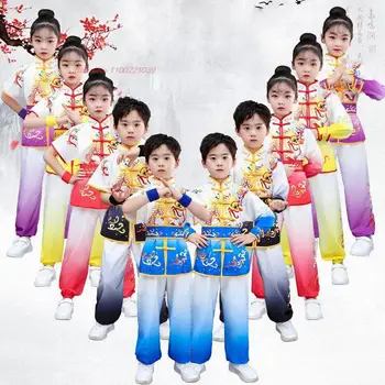 2023 китайский винтажный детский комплект ушу тай, униформа, одежда для ушу кунг-фу, боевые искусства, восточный костюм тан с принтом дракона, комплект