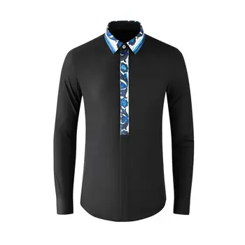 2023 Модная Мужская рубашка с сращиванием, Высококачественная Повседневная деловая рубашка с длинными рукавами, тонкая блузка-смокинг для светской вечеринки