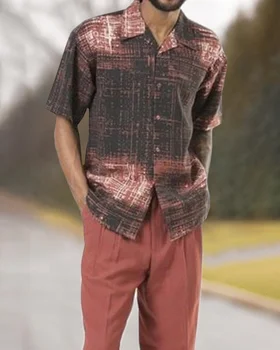 2023 мужская рубашка с короткими рукавами + брюки-костюм из двух предметов для уличного отдыха на открытом воздухе, однобортный костюм-рубашка с лацканами в стиле ретро
