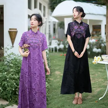 2023 новый китайский этнический стиль, улучшенная юбка-чонсам с вышивкой, новое китайское модное платье в стиле ретро с коротким рукавом и воротником-стойкой s280