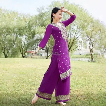 2023 традиционный индийский костюм женский элегантный топ с длинным рукавом, свободные брюки, комплект из двух предметов, экзотическое повседневное этническое платье s588