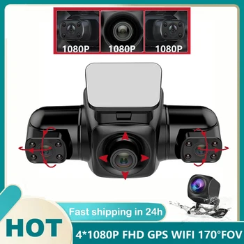 4-Канальный Автомобильный Видеорегистратор 1080P + 1080P + 1080P + 1080P 4-Объективная видеорегистраторная камера GPS WiFi 8 Инфракрасный свет Ночного Видения 170 ° FOV Автомобильная Камера 24-часовая Парковка
