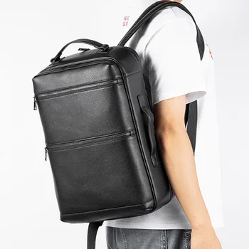 AETOO, однотонный мужской рюкзак, кожаный деловой рюкзак большой емкости, модный стереоскопический рюкзак с двумя ручками