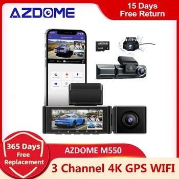 AZDOME M550 Автомобильный видеорегистратор 3 Камеры 4K + 1080 Камера заднего вида 1080 Фронтальная встроенная GPS WiFi 3,18 дюймов Автомобильная Приборная панель Камера ИК Ночного Видения Приложение Управление