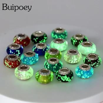 Buipoey, 2 шт., новые светящиеся стеклянные бусины, шарм, подходят к оригинальным брендам, Браслет, Модное ожерелье, ювелирные изделия для женщин, мужские подарки