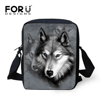 FORUDESIGNS, Дизайнерские Мужские сумки-мессенджеры, Крутые животные, Волчья сумка на плечо, Мини-Детская сумка через плечо для мальчиков, Мужская Мини-сумка