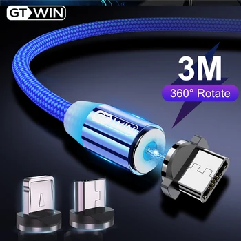 GTWIN Магнитный Кабель Micro USB Type C Зарядное Устройство Для iPhone Samsung Xiaomi Магнитный USB-кабель Быстрая Зарядка Телефона Зарядный Шнур Провод