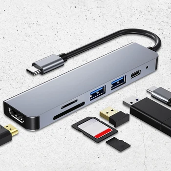 HDMI-совместимая док-станция Скорость передачи данных 5,0 Гбит/с, Разветвитель с питанием, Удлинитель USB3.0, Конвертер для Ноутбуков, Планшетов, Ipad