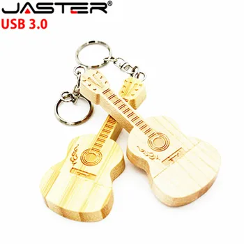 JASTER USB 3,0 деревянная гитара usb с металлическим брелоком флэш-накопитель pendrive 8 ГБ 16 ГБ 32 ГБ 64 ГБ логотип клиента свадебный подарок