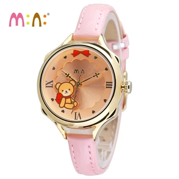 M: N: Брендовые женские модные часы с 3D медведем, женский водонепроницаемый Повседневный кожаный браслет, кварцевые наручные часы для девочек, Relogio Feminino