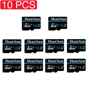 SHANDIAN 10/ШТ Карта памяти 32 ГБ 64 ГБ 128 ГБ Мини SD-карта класса 10 TF Flash 16 ГБ мини SD-карта для смартфона/камеры Бесплатный адаптер