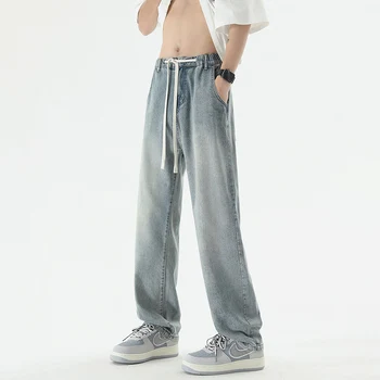 TFETTERS Лето 2023, Мешковатые джинсовые брюки, мужские Модные джинсы средней посадки с завязками в стиле Ретро для мужчин, Японская Уличная мужская одежда