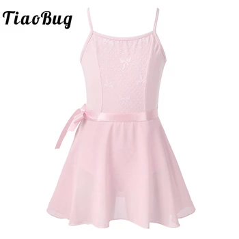 TiaoBug/Балетное платье-пачка без рукавов для девочек, Гимнастический купальник с шифоновой юбкой, комплект детской танцевальной одежды для выступлений
