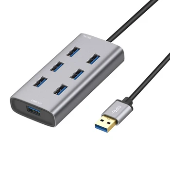 USB 3,0 Концентратор, мульти USB-Разветвитель, 7 портов, множественный расширитель, Драйвер не требуется, Подключи и играй, для ноутбуков, ПК, Windows,