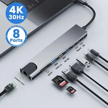 USB C Концентратор 3,0-4K HDMI USB 2,0 Разветвитель Multi USB Thunderbolt Док-станция otg RJ45 VGA Кардридер Для Macbook ipad xiaomi