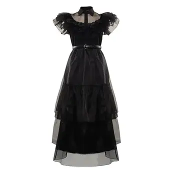 Аддамс Среда, костюмы для Косплея для девочек 2023, Платье для взрослых, женские Черные платья, Наряды, Карнавальный костюм на Хэллоуин с поясом