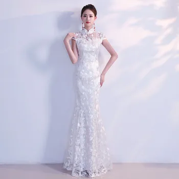 Белые Длинные Платья Ципао Чонсам Китайское Традиционное Свадебное Платье Китайский Магазин Одежды Vestido Oriental Размер XS S M L XL XXL