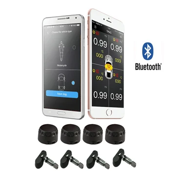 Беспроводная Bluetooth 4,0, 4шт, система контроля давления в шинах с датчиком TPMS для отображения приложения мобильного телефона, Сигнализация низкого энергопотребления Внутри/Снаружи