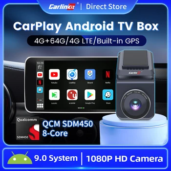 Беспроводной CarPlay Ai Box Android SDM450 4G + 64G CarlinKit CarPlay Android TV Box 4G LTE Netflix Youtube Установлена Встроенная Видеорегистратор