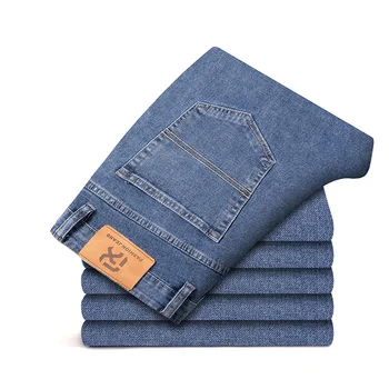 Большие размеры 40 42 44, весенне-летние мужские свободные серые тонкие джинсы, деловые повседневные джинсовые брюки-стрейч, синие мужские брендовые брюки