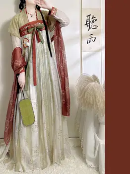 Весенне-летний комплект Традиционного платья Ханфу с цветочным принтом Династии Тан в китайском стиле, комплект платья Древней принцессы для народных танцев