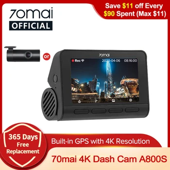 Видеорегистратор 70mai A800S с разрешением 4K UHD, встроенный GPS ADAS с разрешением 70mai 4K, фронтальная камера A800S с поддержкой парковки 24 часа, задняя камера