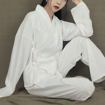 Внутренняя одежда Костюмы Hanfu Китайский традиционный спальный костюм Унисекс Костюм Tang Китайская одежда Нижнее белье Топы и брюки Белого цвета