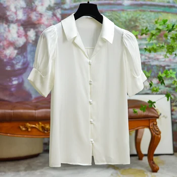 Высококачественная Темпераментная универсальная женская шелковая рубашка с рукавом-фонариком, женская летняя модная блузка для пригородных поездок, чистая элегантная одежда