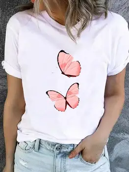 Графическая футболка с рисунком бабочки, трендовая милая женская футболка с принтом, одежда с коротким рукавом, женская одежда, модная базовая футболка