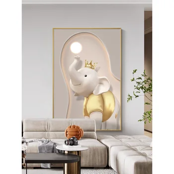 Декоративная роспись гостиной со слоном диван фон настенная роспись пола простой маленький свежий мультфильм прикроватная тумбочка