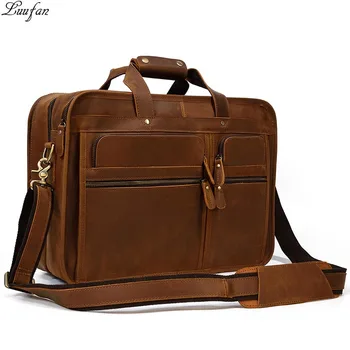 Деловой портфель из натуральной кожи для мужчин, 17-дюймовая сумка для ноутбука, Большая дорожная сумка, Многофункциональная Большая сумка на плечо, мужская рабочая сумка
