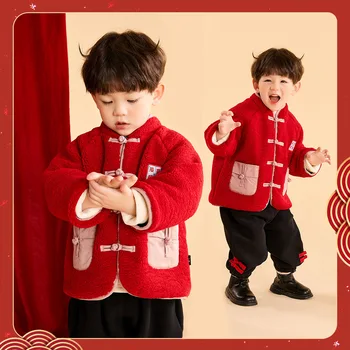 Детская одежда в Китайском стиле на Новый год, Комплект для малышей, Зимняя детская Хлопчатобумажная куртка, Брюки, Новогодняя одежда для мальчиков, костюм в стиле Тан, Tide