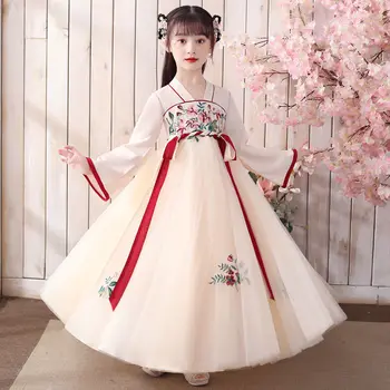 Детское Платье Hanfu Kids Для девочек, Китайское Традиционное платье Принцессы, Платье Феи Ханбок Танг, Шифоновая юбка от 3 до 12 лет