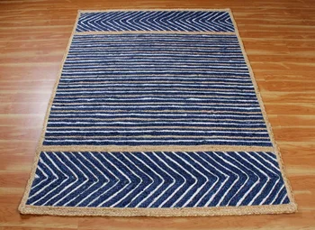 Джутовый коврик ручной работы, синий ковер, геометрический коврик для гостиной, плетеный коврик ручной работы, домашний декор для спальни