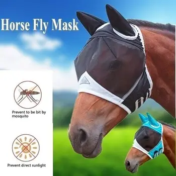 Дышащая сетчатая маска для верховой езды с ушами, капюшон от комаров и вредителей, Сетчатая маска для всего лица, защита от ультрафиолета, Американские средства по уходу за лошадьми