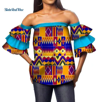 Женская Африканская одежда Дашики, Верхняя Рубашка Bazin Riche, Африканский Принт, Топ С Драпированными Рукавами и Оборками, Рубашки, Африканская Женская Одежда WY3848