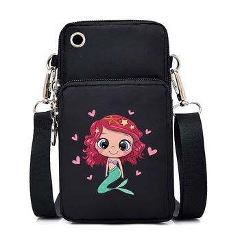 Женская сумка для мобильного телефона с Мультяшным принтом Русалки, спортивная сумка на запястье, Кавайная сумка на плечо, Русалочьи кошельки и сумки, сумки через плечо