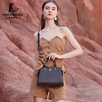 Женская сумка через плечо из натуральной кожи, модная сумка через плечо, минималистичная офисная сумка, женская сумка на цепочке с логотипом бренда
