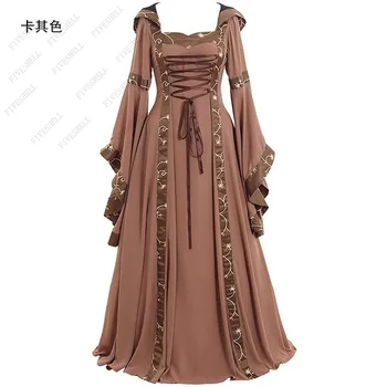 Женское новое Средневековое платье, костюм в стиле Ренессанс, Готический Косплей, Длинное платье с капюшоном, Женская Модная одежда в стиле ретро Стимпанк, Хэллоуин 5XL