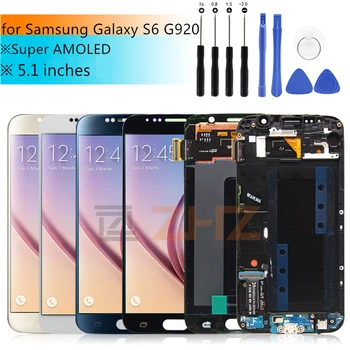 жк-дисплей для samsung Galaxy s6 ЖК-экран сенсорный дигитайзер с рамкой для G920 G920f для samsung s6 ЖК-запчасти для ремонта