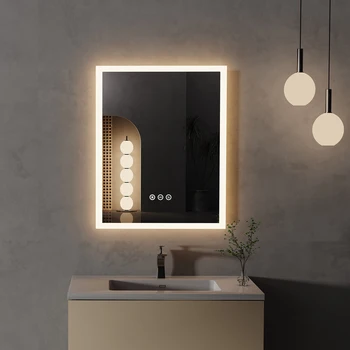 Зеркало в ванной комнате со светодиодной подсветкой 16x20 дюймов с защитой от запотевания, Настенное туалетное зеркало с умной сенсорной кнопкой, функцией памяти