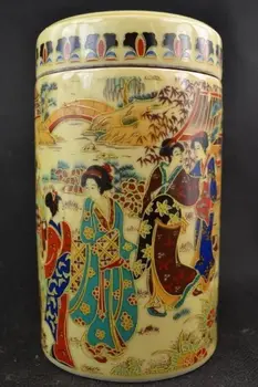 Изысканный китайский старинный коллекционный фарфор ручной работы, расписанный японской вдовой Big Pot Tea Caddie